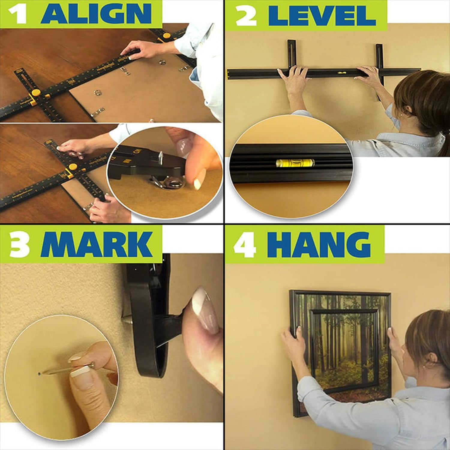 Hang It Perfect Picture Hanging Tool with Level, Picture Hanger Tool and Wall Hangers for Pictures, Frame Hanging Kit with 220-Piece Picture Hanging Kits, 36 inch- Black