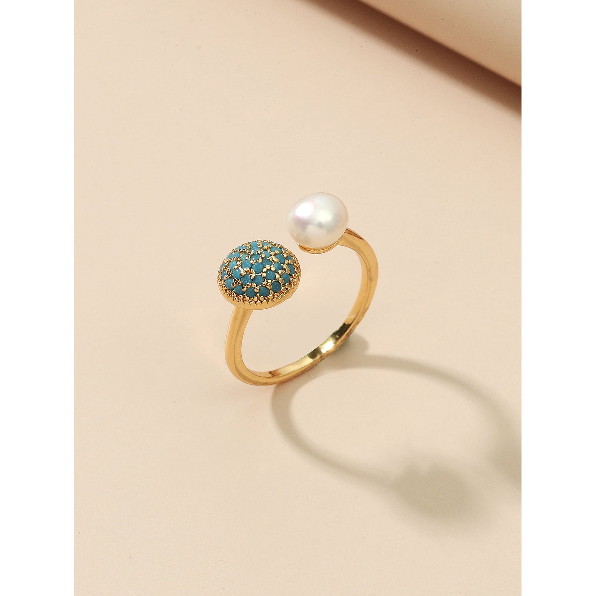 Personalized Solid Color Dual Use Short Ring Copper Zircon Turquoise Geometric Womens Jewelry For Everyday Use