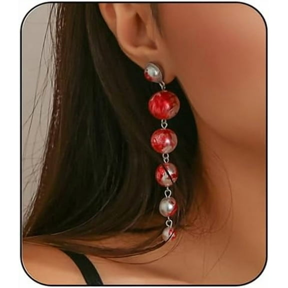 Gothic Blood Drop Pearl Earrings Vintage Pearl Long Tassel Dangle Drop Earrings Horror Vampire Earrings Punk Rock Style Earrings Y2k Grunge Earrings Halloween Cosplay Jewelry for Women