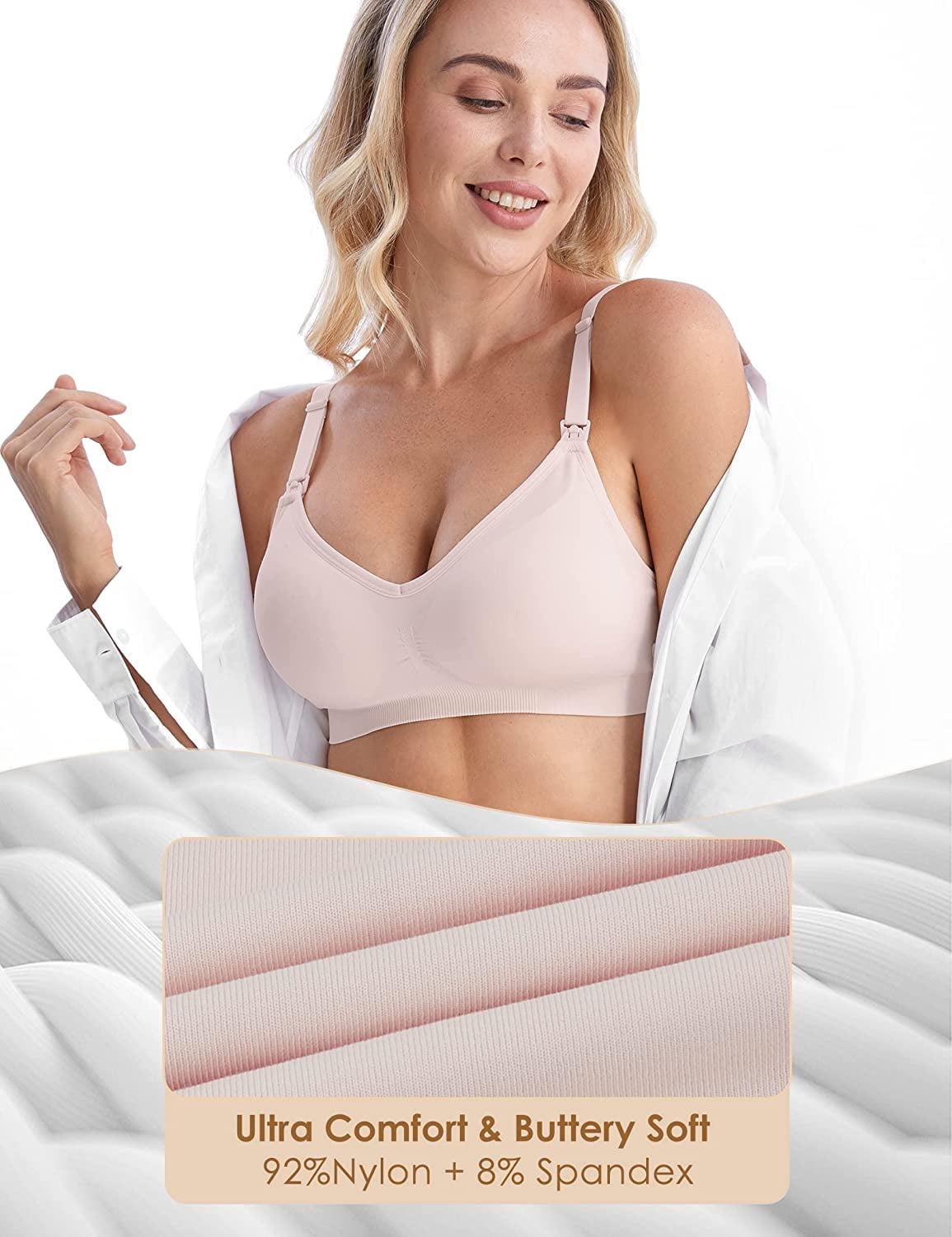 HOFISH Nursing Bras for Breastfeeding Seamless Soft Wirefree Pregnancy Bra  3Pack Pink Large 