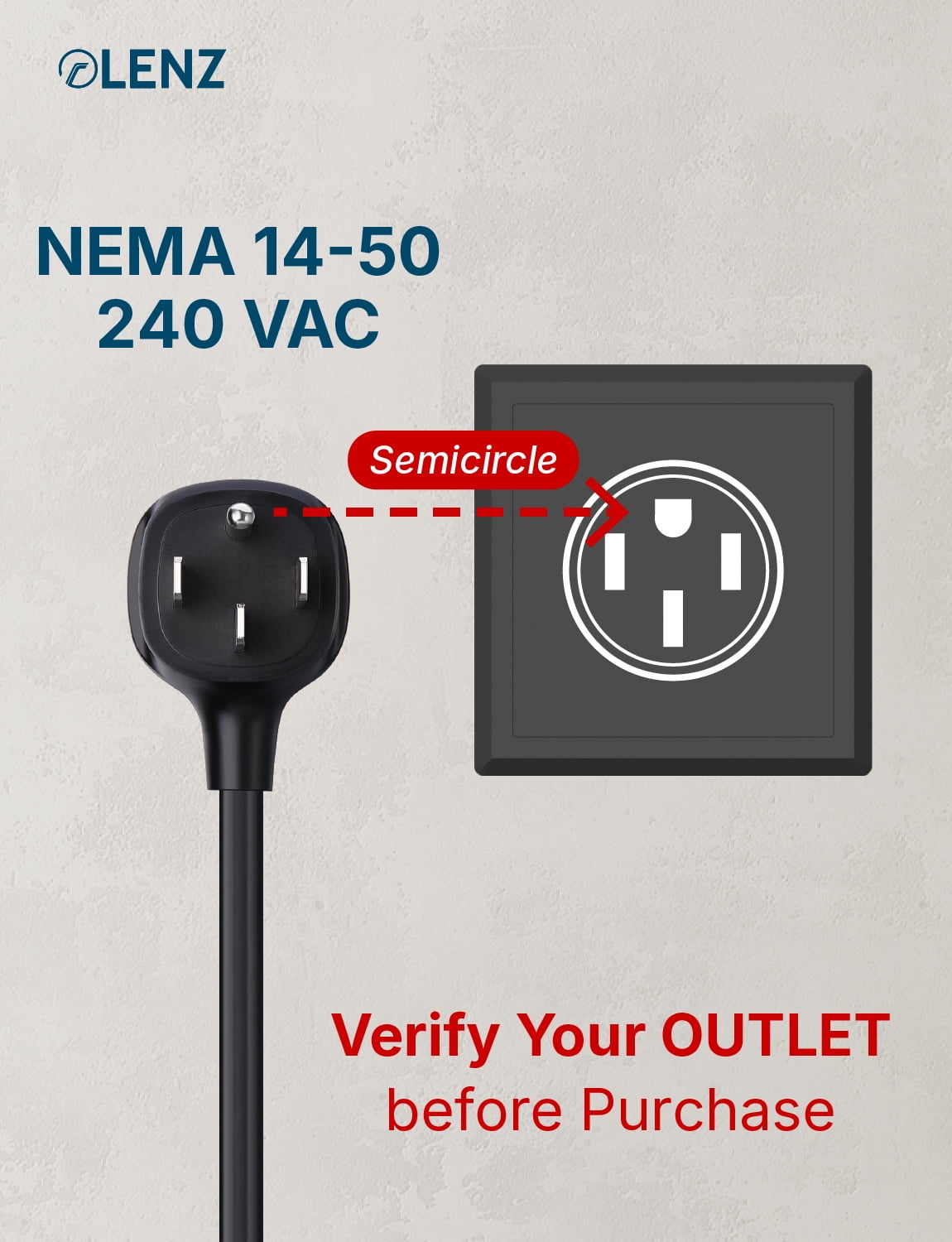 LENZ NEMA 14-50 Adapter for Tesla Mobile Charger Gen 2 & 3, plugs into 240V 14-50 Outlet 32 Amps, 16-inch (Verify Fit before Purchase)