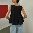 thumbnail image 4 of Womens Summer Pleated Peplum Sleeveless Solid Blouse Tank Tops Round Neck Y2K Babydoll Blouse Cotton Shirt, 4 of 4