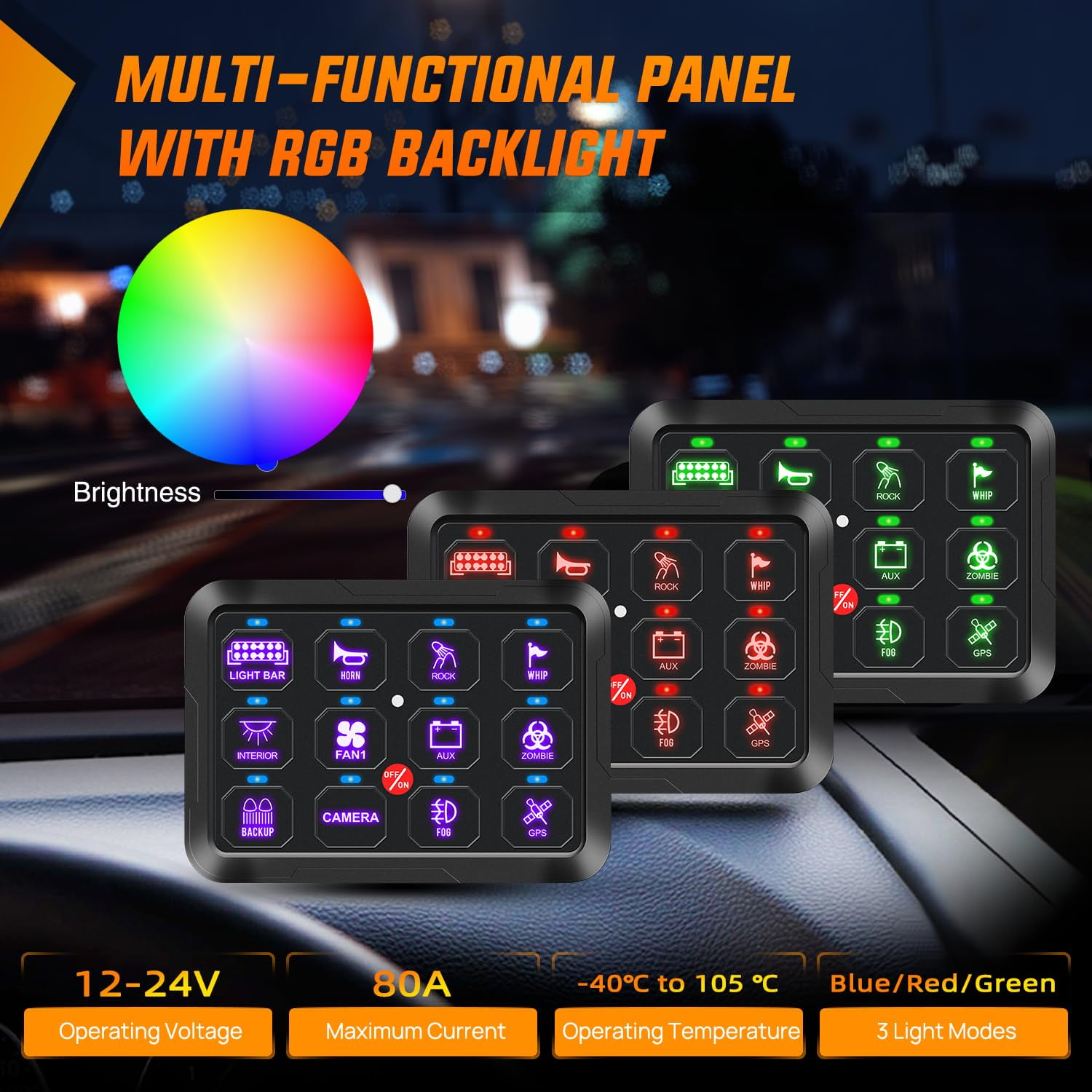 Nilight 12 Gang Switch Panel 12V 24V Universal Circuit Control Relay System with RGB Backlight Fuse Relay Wiring Harness Automatic Dimmable ON Off LED Switch Pod for Car Pickup Truck Camper SUV
