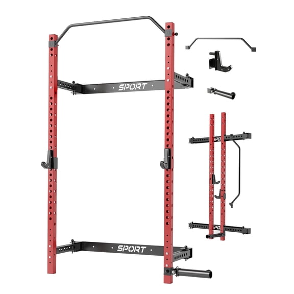 JoanKaren 2.36" x 2.36" Folding Power Rack for Home Gym ,1000lbs Capacity Steel Frame Wall Mounted Squat Rack,Black