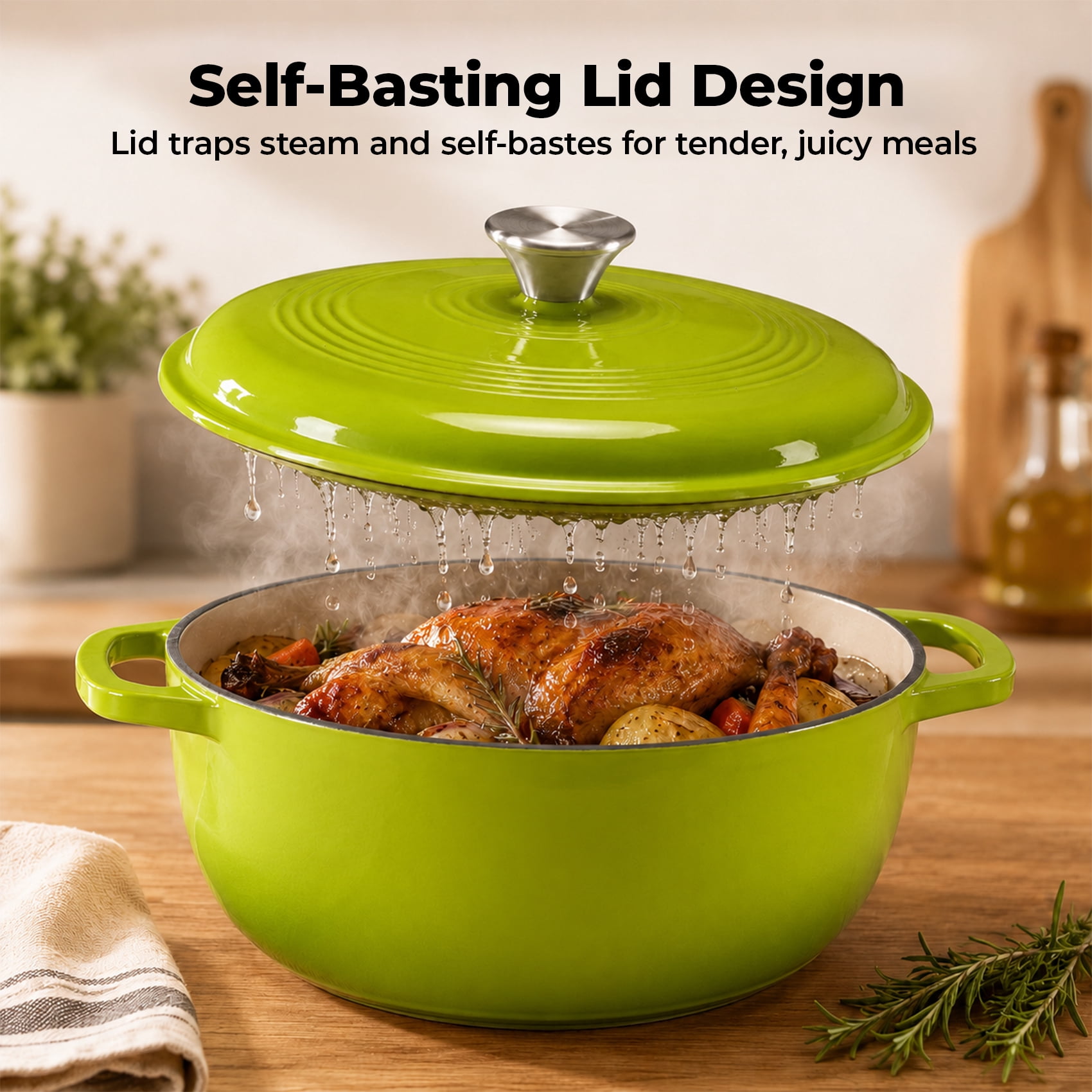 Alvantor Enameled Cast Iron Dutch Oven Pot with Lid-6Quart Non Stick Casserole Pot-Heavy Duty & Oven Safe up to 500° F for Bread Baking, Braising, Stews, Roasting
