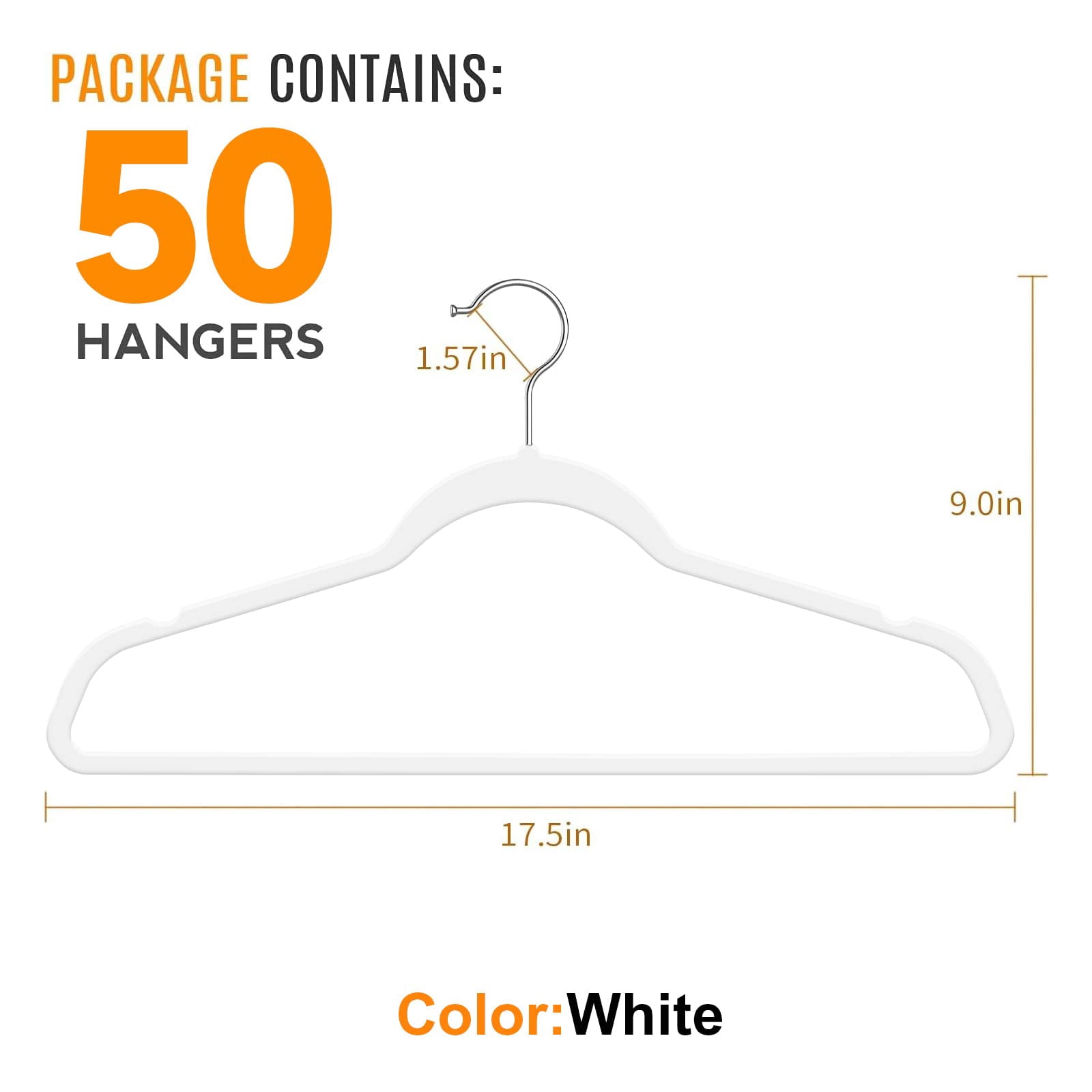 50 Plastic Hangers 17.7 Inch Non-slip  Space Saving Closet Organizers Heavy Duty Slim For Pants Shirts Coats (white Ultra Thin & Durable)
