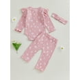thumbnail image 6 of Baby Toddler Girls 3PCS Pants Clothing Sets 0 3 6 12 18 Months Flying Sleeve O Neck Button Floral Romper Pants Headband Outfits, 6 of 9