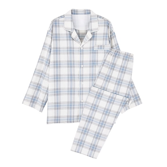 DHFJKG Mens Flannel Pajamas Set Sleepwear Plaid Pjs Long Sleeve Button Down Lapel Shirts Pants 2 Piece Soft Loungewear