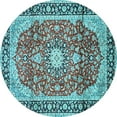 thumbnail image 1 of Ahgly Company Indoor Round Medallion Light Blue Traditional Area Rugs, 4' Round, 1 of 4