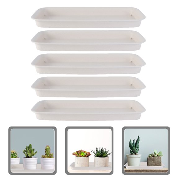 ROSENICE Beige Resin Rectangular Drip Trays for Plants 5Set 9.4X4.1In