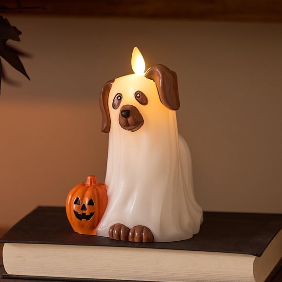 Vela Luminara con diseño de perro fantasma de Halloween, 10 x 15 cm, LED para interiores