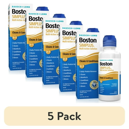 (5 pack) Boston SIMPLUS Multi-Action Contact Lens Saline Solution and Cleaner for Rigid Gas Permeable Lenses, 3.5 fl oz