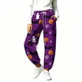 thumbnail image 4 of Yourumao Halloween Sweatpants for Women Elastic Waist Barrel Sweatpant Drawstring Thin Fleece Tapered Leg Pants for Happy Halloween with Pocket, 4 of 9