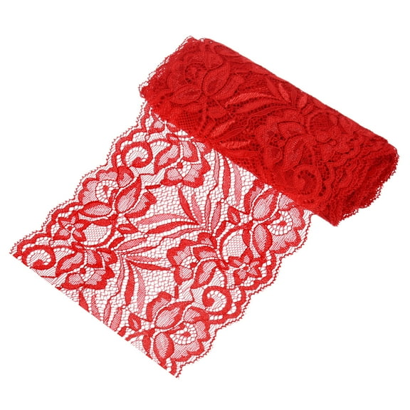 Uxcell 5-Yard 5.9 Inch Wide Elastic Lace Fabric, Ribbon Stretchy Trim Red