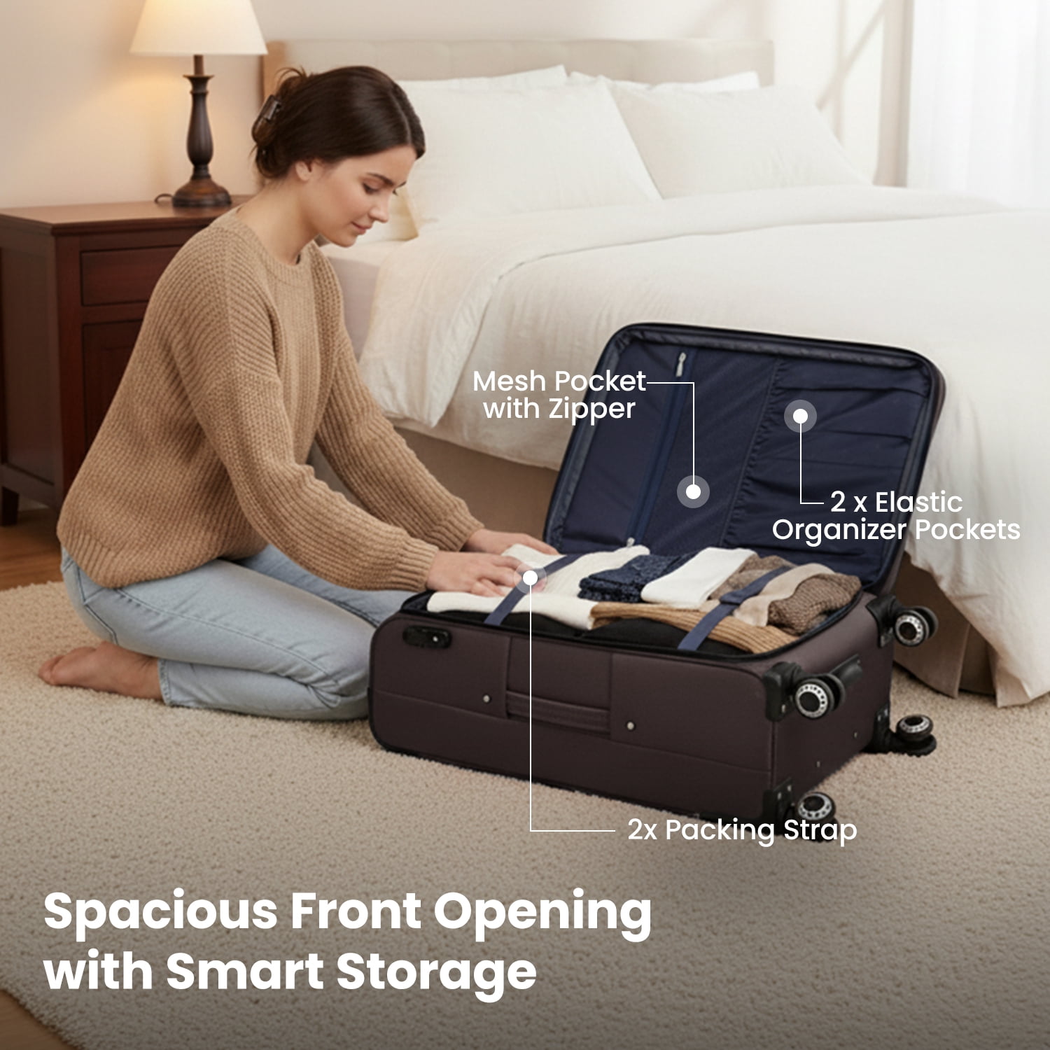 2-Piece Softside Luggage Set Expandable Spinner with TSA Lock, Lightweight Carry-On & Large Checked Suitcase,20"/30",Coffee - WD1622