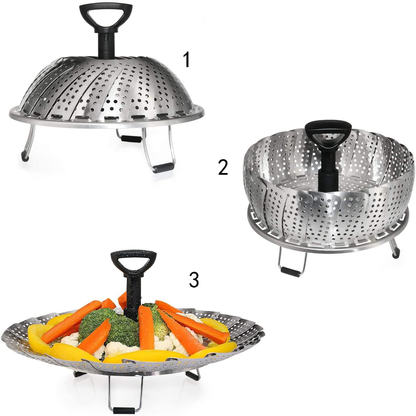Jemyda Vegetable Steamer Basket, Foldable Stainless Steel Veggie Steamer  Basket, Food Steamer for Cooking, Expandable Steaming Basket (5.1 to 9)