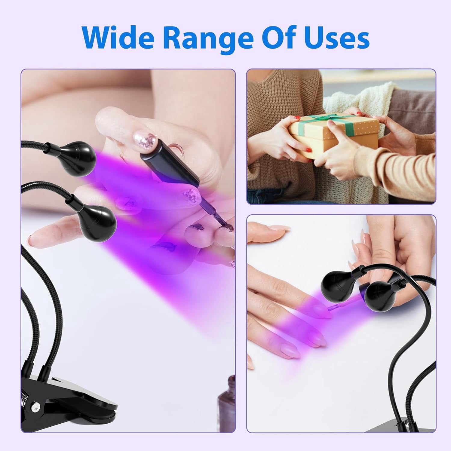 KOMI LED Nail Lamps 3W Flexible Gooseneck Lamp Quicky Dry Double-Headed Nail Manicure Dryer Gel Polish Curing Light Plug Play Portable Flash Cure Light for Gel Nails Home DIY Nail Tools