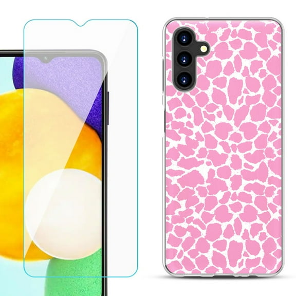 Slim-Fit TPU Fashion Phone Case for Samsung Galaxy A13 5G, with Tempered Glass Screen Protector, by OneToughShield ® - Giraffe/Pink