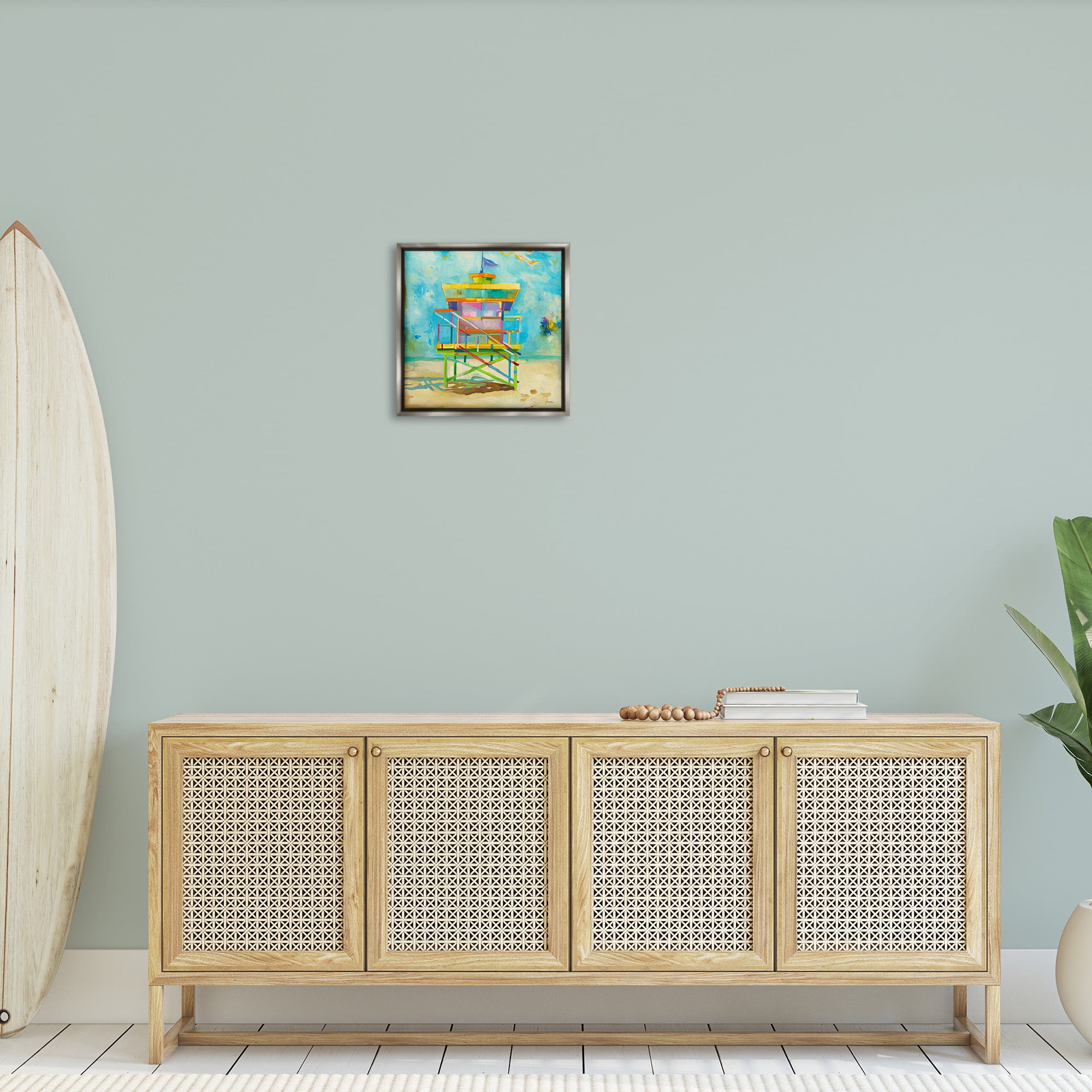 Stupell Industries Modern Lifeguard Hut Abstract Painting Gray Floater Framed Canvas Art Print Wall Art, 18 x 18
