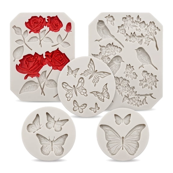 5 Pack Silicone Craft Molds, Butterfly Rose Clay Molds for Soap Making, Resin Art, Fondant, Chocolate, Polymer Clay and DIY Handmade Projects