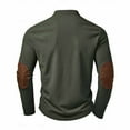 thumbnail image 5 of SDNall Men‘s Elbow Patch Shirt, Long Sleeve Casual Top with Stand Collar and Pockets, Partial Button Front, 5 of 6