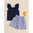 thumbnail image 6 of BemeyourBBs Toddler Baby Girl Summer Clothes Cute Infant Baby Girl 2 Pieces Outfit Sleeveless Ruffled Vest Tank Tops Bow Decor Plaid Print Shorts Set, 6 of 9