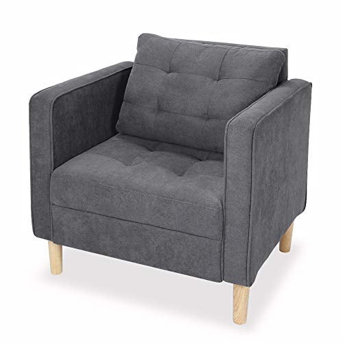 STHOUYN Mid Century Modern Fabric Accent Chair with Arms Armchair Comfy Reading Chair for Living Room Office Studio Chair, Single Sofa Recliner Couch Bedroom Grey