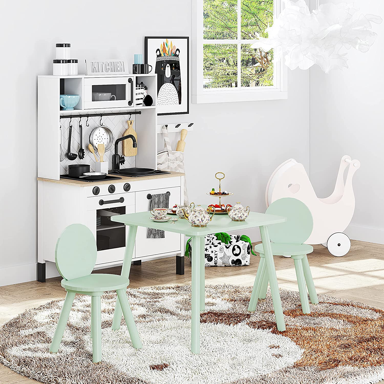 UTEX 2-in-1 Multifunction Kids Table and Chair Set, Mint Green