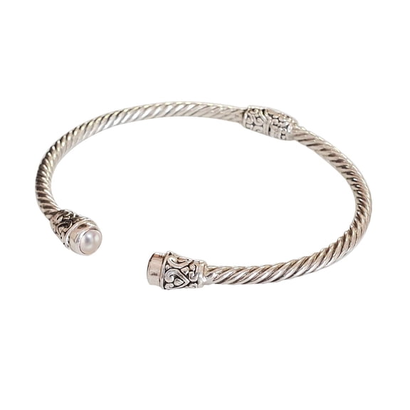 Tibetan Silver Pearl Bracelet for Women – Handcrafted 925 Sterling Silver Bohemian Designer Jewelry Gift