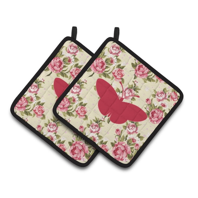 Par de maceteros Caroline's Treasures Butterfly Shabby Chic rosas amarillas BB1043-RS-YW-PTHD 7.5HX7.5W multicolor