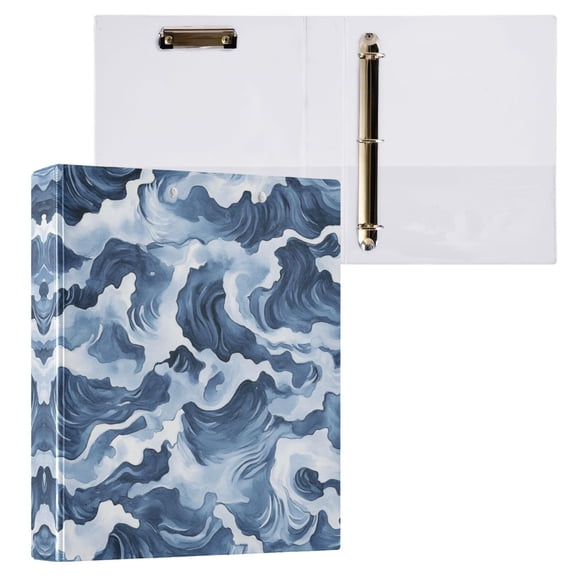 Watercolor Waves 3 Ring Hardcover Binders 1.5in Round Rings for Letter-Size Folder Paper Organizer Pockets for Office Student Recipe