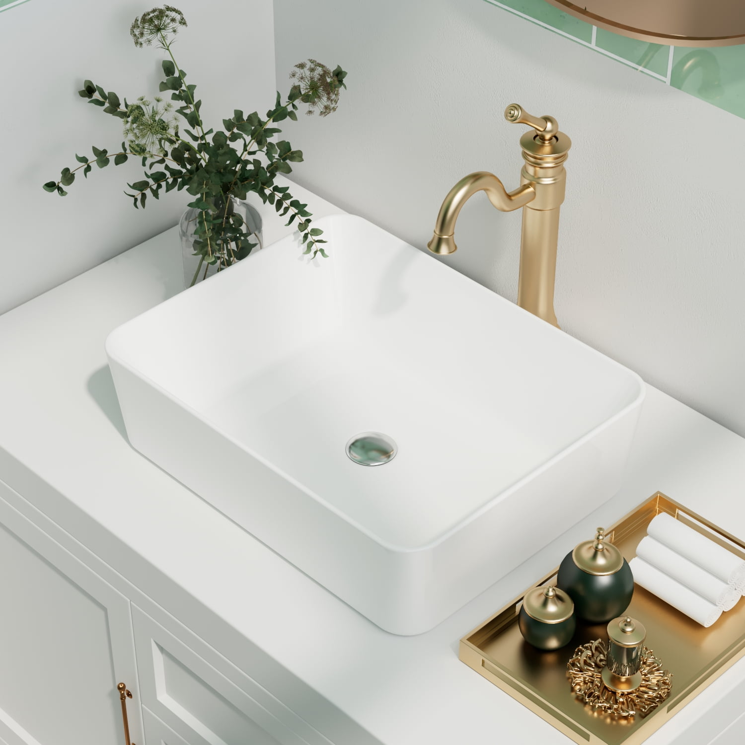 Ceramic Vessel Sink Bathroom Sink Vanity Basin Bowl Rectangle with Pop Up Drain 