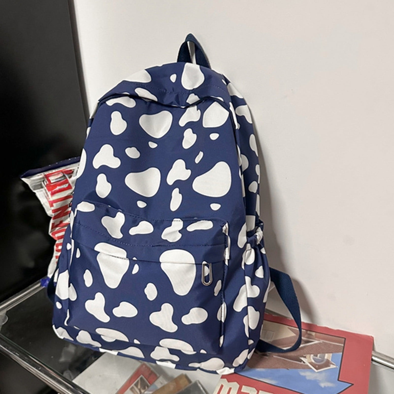 Herunwer Cute Cow Print Backpack, Fashionable And Versatile, Large Capacity Backpack, Forest Style, Small Fresh, Junior High School And High School Student Backpack