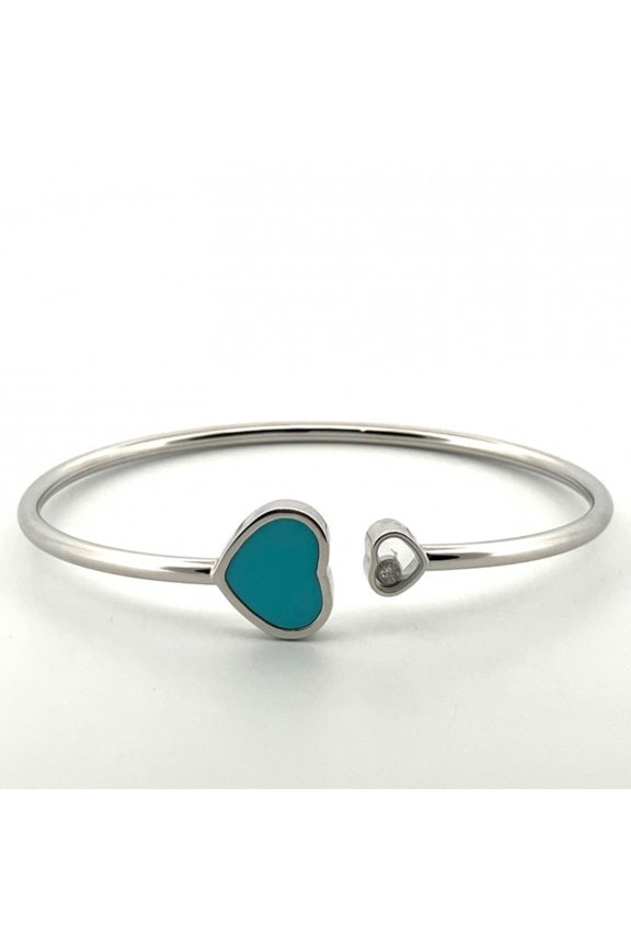 Pre-Owned Chopard Happy Heart Bangle Au750 WG 857482 Turquoise Moving Diamond Bracelet (Fair)