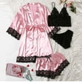 thumbnail image 2 of Brnmxoke Womens Lingeries Silk Pajamas Robes Set 4Pcs Sexy Pjs Cami Shorts Satin Sleepwear Soft Cozy Lace Solid Color Nightwear Sets Loungewear, 2 of 7