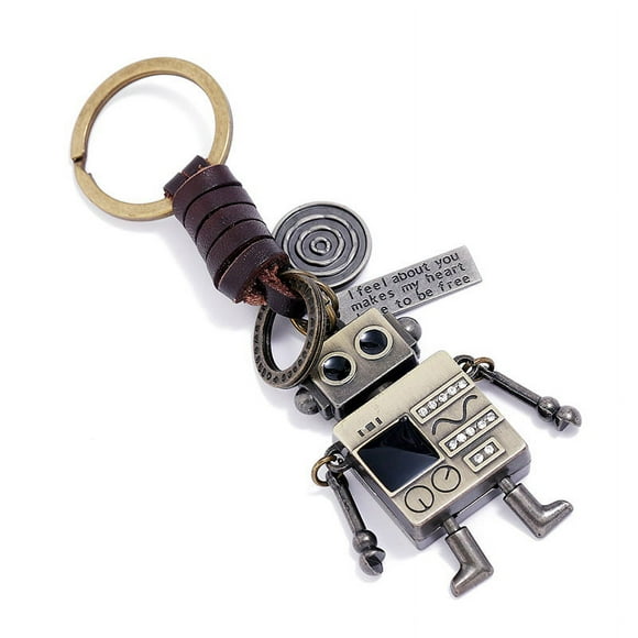 ShenMo JewelBeauty Mini Robot Key Chain Creative Design 3D DIY Metal Movable Decration Leather Keychain Key Decoration Key Ring Leather Key Chain Gift for Men and Women