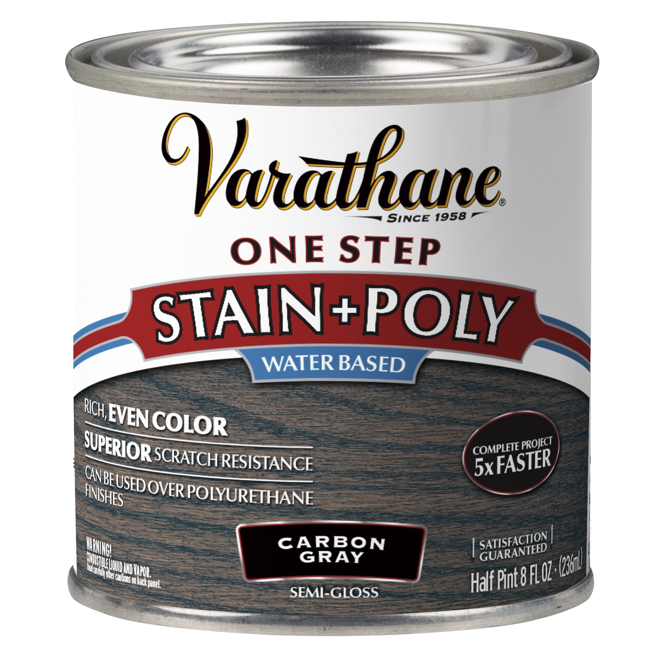 4 Pack, Carbon Gray, Varathane Stain + Polyurethane, Semi-Gloss -384362, Half Pint