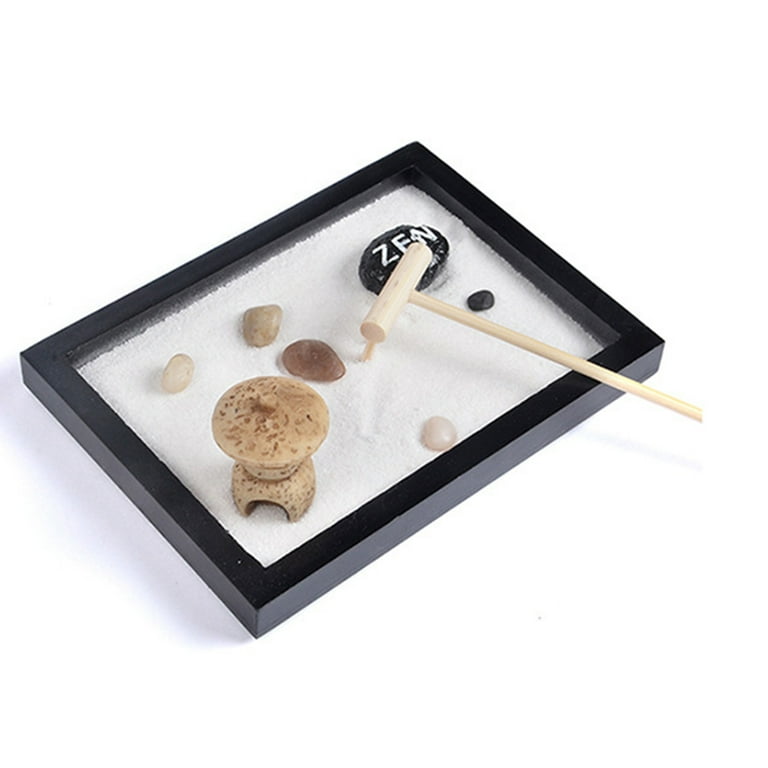 Zen Garden Kit for Desk, 6.4x6.4x0.5 Complete Relaxing Japanese Zen Gardens  with Rake, Stable Sand Gardening Tray, with Rock Accessories as Home