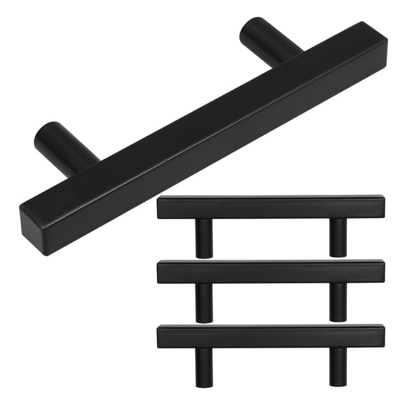 FELTECHELECTR 4Pcs Black Stainless Steel Cabinet Door Pulls Modern Simple Drawer Handles for Home
