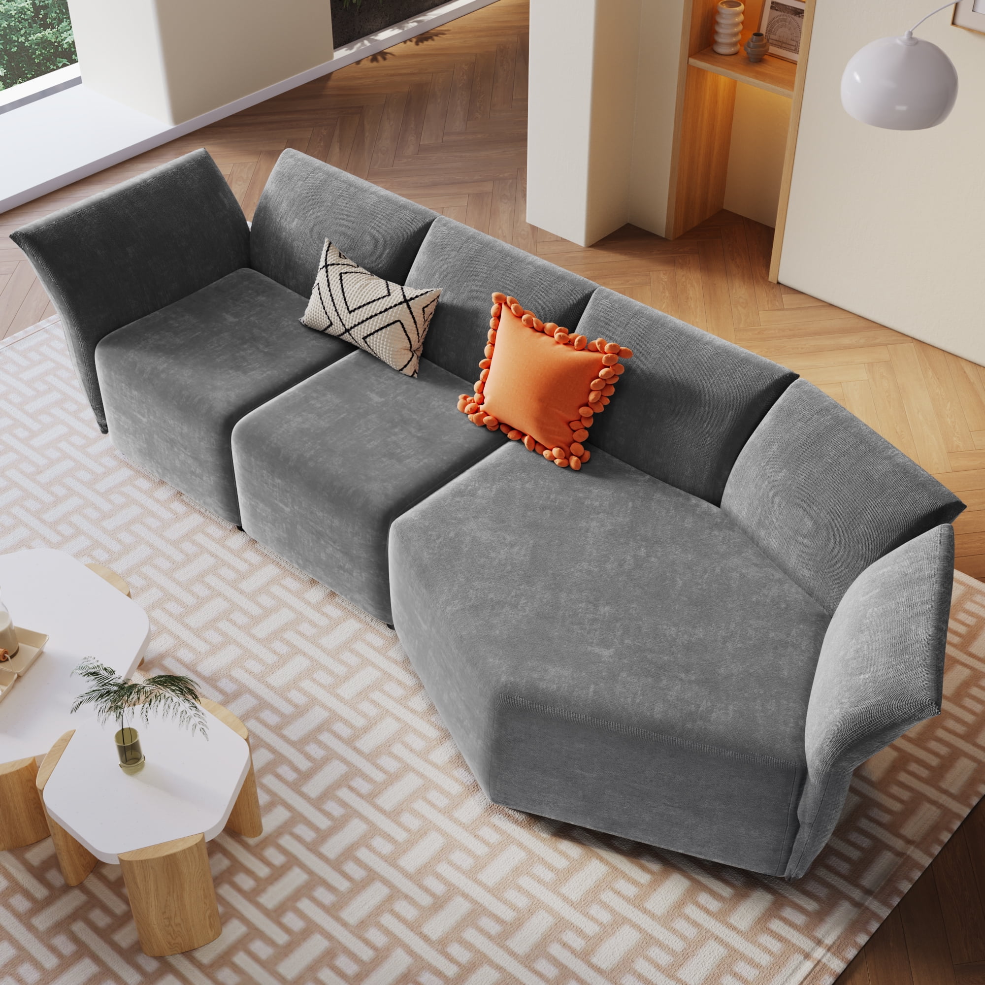 Gray Section Sofa with Adjustable Back