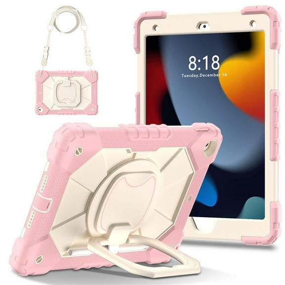 wonima88 for iPad 9th/8th/7th Generation Case 10.2" ，Heavy Sturdy Shockproof Kids Cover with Rotating Stand/Pencil Holder/Shoulder Strap for iPad 10.2 Case 2021/2020/2019 Girls (Pink)