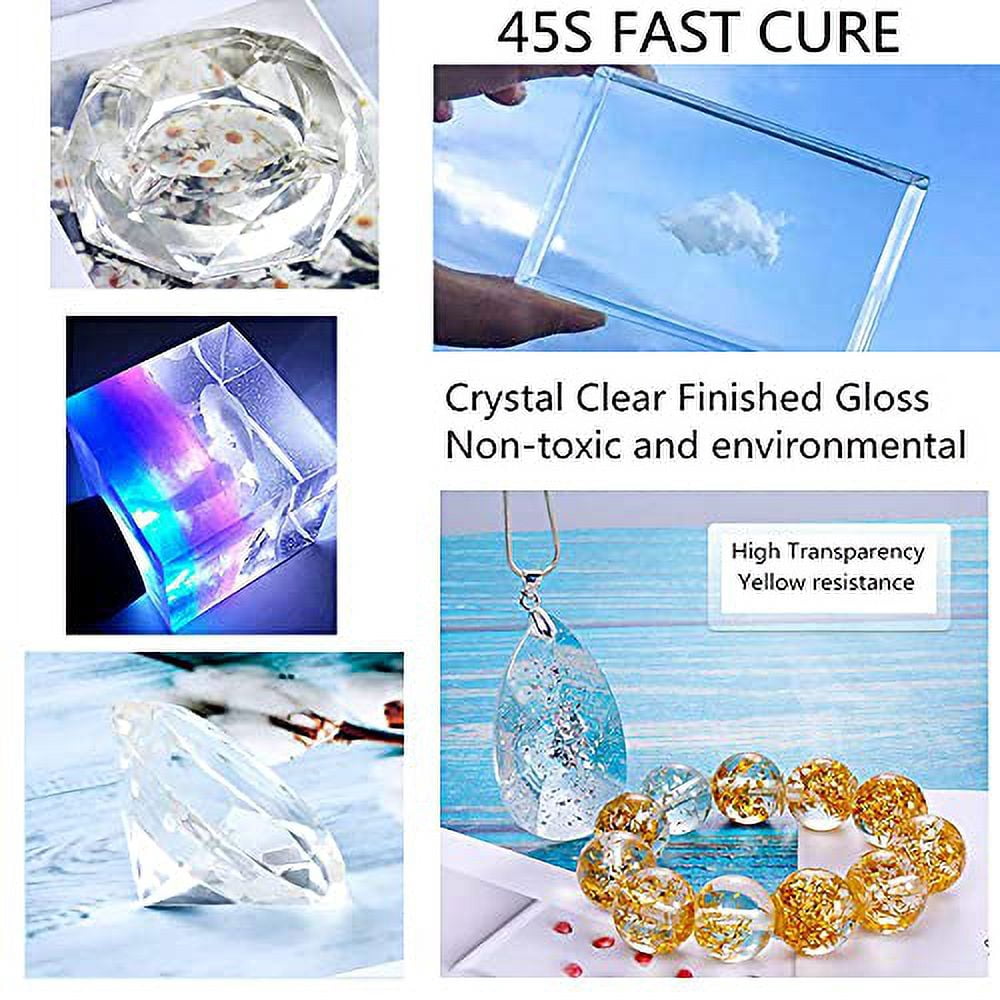 1KG Upgrade 45S Fast Cure Clear Hard UV Resin,High Transparency and No Shrinking +Mini Lamp For DIY Jewelry Earrings Necklace Bracelet Making,Casting & Coating