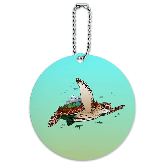 Sea Turtle Flying Round Luggage ID Tag Card Suitcase Carry-On