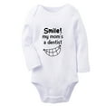 thumbnail image 1 of iDzn® Smile My Mom's a Dentist Funny Rompers, Newborn Baby Unisex Bodysuits, Infant Jumpsuits, Toddler Kids Long Sleeve Oufits (White, 0-6 Months), 1 of 4