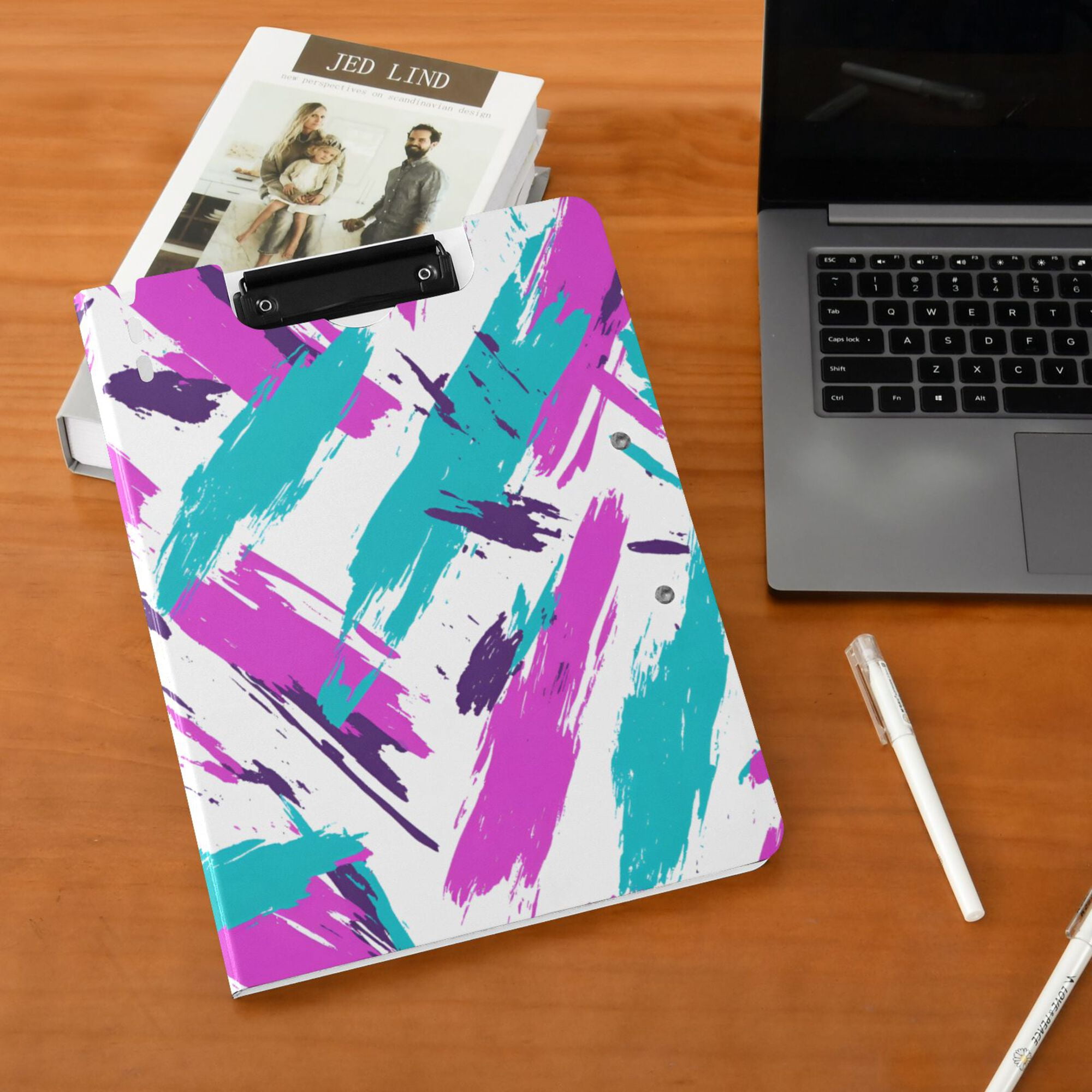 FORMRS A4 Clipboard Folder with Pen Holder Horizontal Foldable School Office Binder, Abstract Drawing