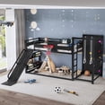 thumbnail image 3 of Bellemave Bunk Bed with Slide & Basketball Hoop, Twin XL over Twin XL Bunk Bed with Pull-up Rings and Climbing Wall, Metal Twin XL Loft Bed with Bookcase and Play Space, Black, 3 of 9