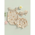 thumbnail image 5 of Musuos Baby Girls 3Pcs Summer Outfits, 3 6 12 18M Floral Sleeveless Strap Romper + Shorts + Headband Set, 5 of 9