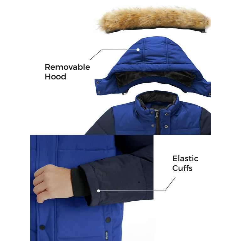 Wantdo Boy's Winter Coats Winter Fleece Jacket with Hood Warm Puffer Coat  Blue & Navy 10/12
