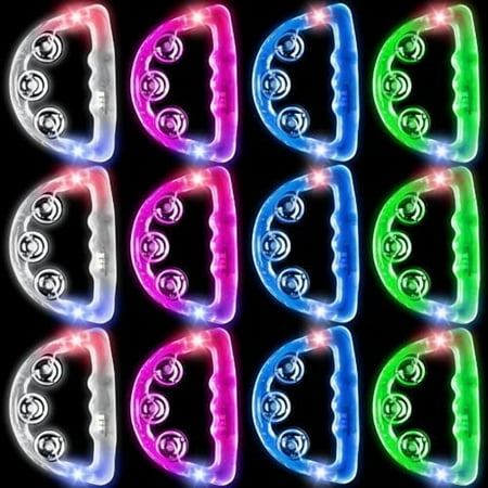 12 Pack LED Light Up Tambourines, LED Tambourine for Adults Kids, Musical Flashing Tambourine Glow in The Dark Tambourines Handheld Percussion Instrument for Wedding Party