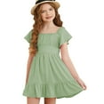 thumbnail image 5 of Weryoung Girls Summer Tie Back Dress Tween Kids Off Shoulder Dresses Size Baby Leisure Fit And Flare Dresses,Green,10-11 Years, 5 of 9